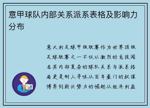 意甲球队内部关系派系表格及影响力分布