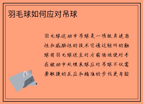 羽毛球如何应对吊球